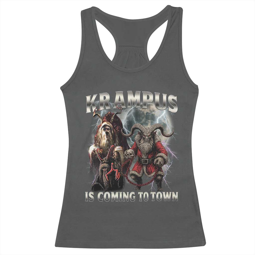 Krampus Is Coming To Town Racerback Tank Top Vintage Gothic Dark Xmas Gift Horror Holiday TS10 Dark Heather Print Your Wear