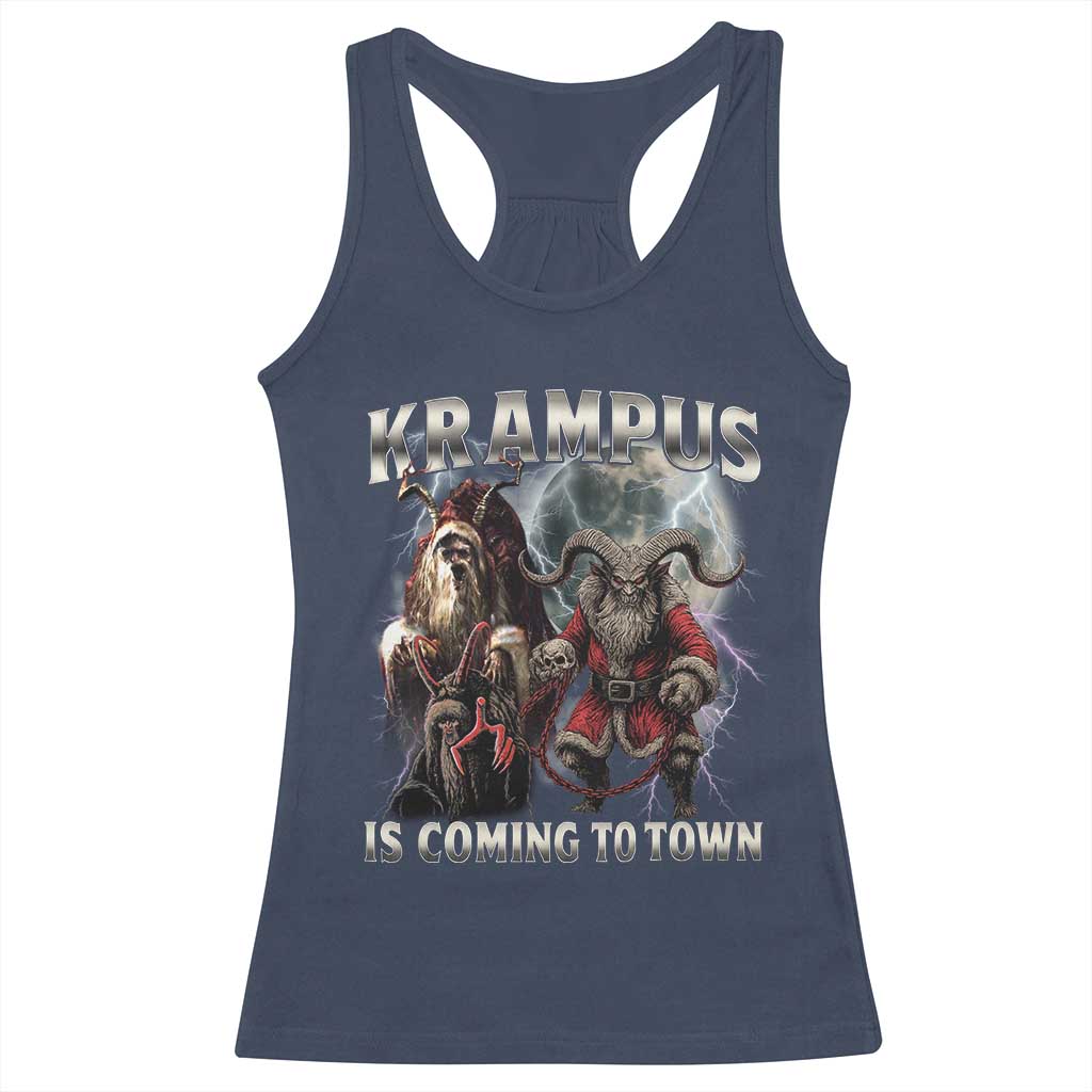 Krampus Is Coming To Town Racerback Tank Top Vintage Gothic Dark Xmas Gift Horror Holiday TS10 Navy Print Your Wear
