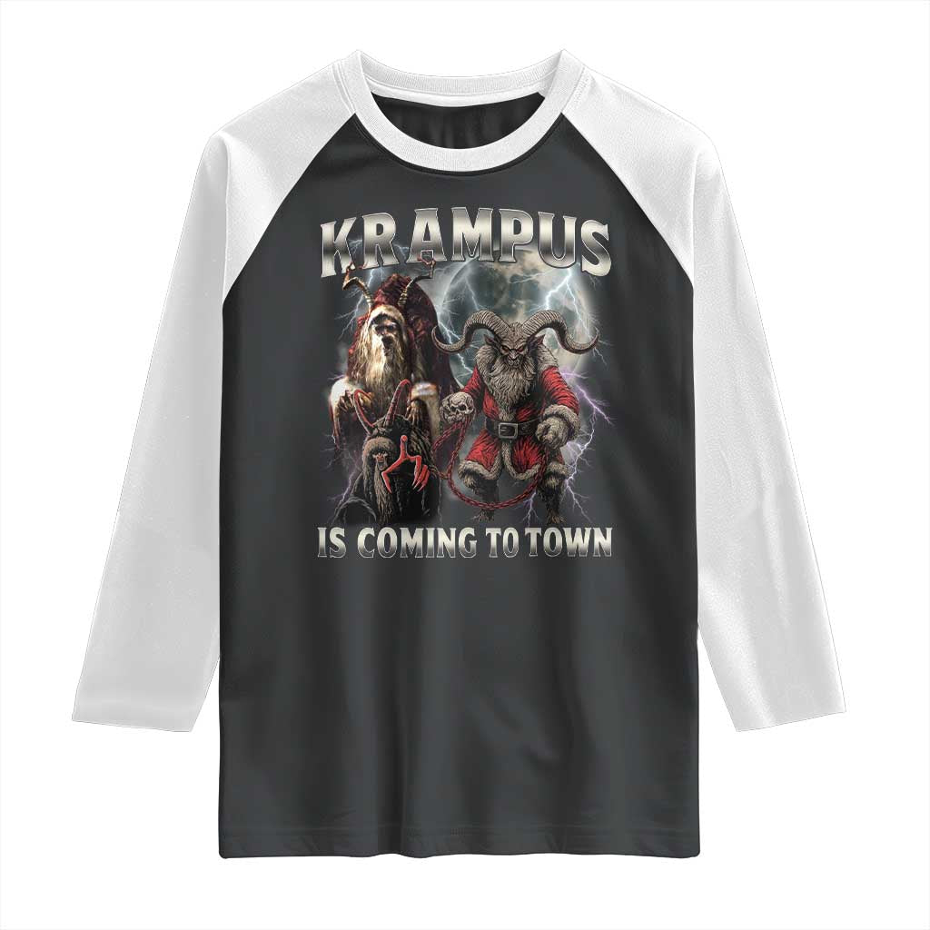 Krampus Is Coming To Town Raglan Shirt Vintage Gothic Dark Xmas Gift Horror Holiday TS10 Black White Print Your Wear