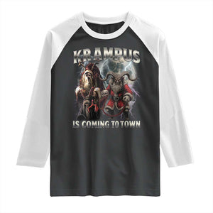Krampus Is Coming To Town Raglan Shirt Vintage Gothic Dark Xmas Gift Horror Holiday TS10 Black White Print Your Wear
