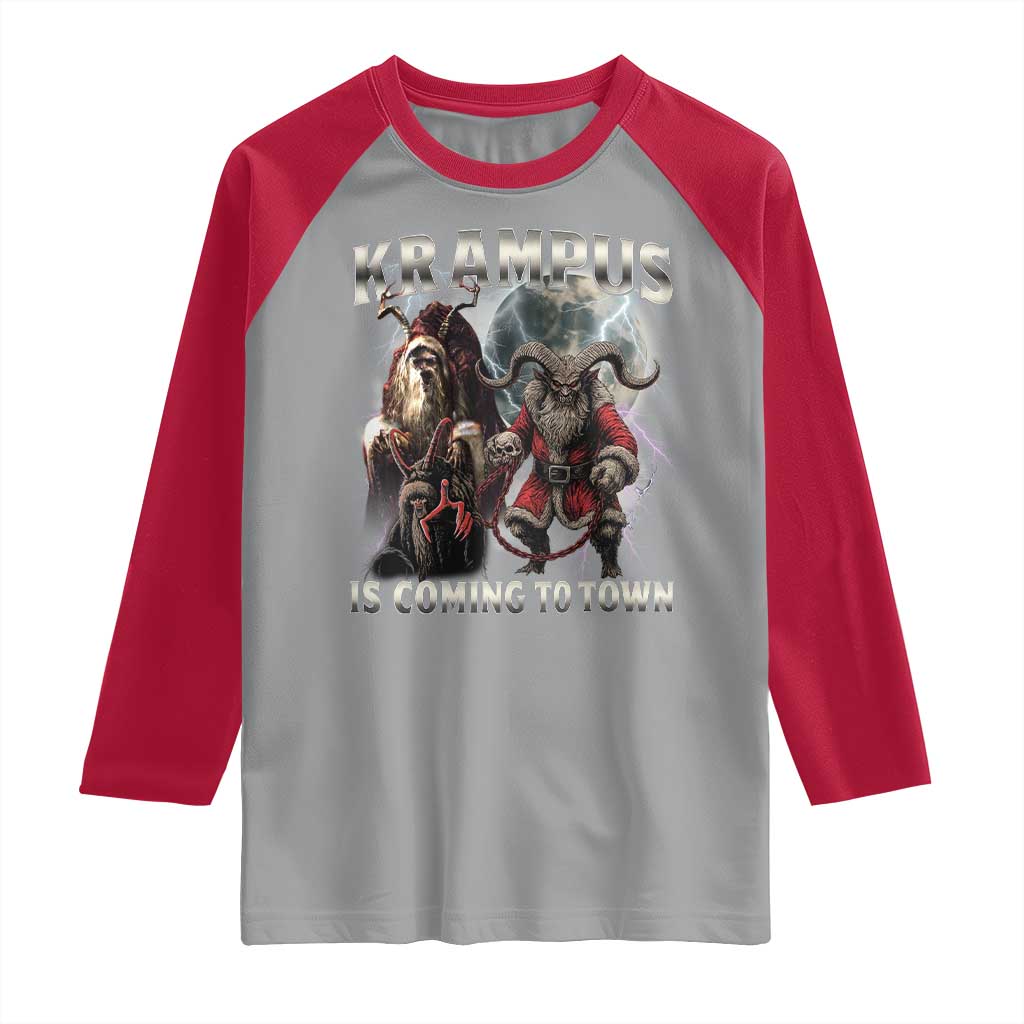 Krampus Is Coming To Town Raglan Shirt Vintage Gothic Dark Xmas Gift Horror Holiday TS10 Sport Gray Red Print Your Wear