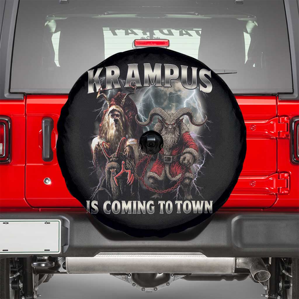 Krampus Is Coming To Town Spare Tire Cover Vintage Gothic Dark Xmas Gift Horror Holiday TS10 Black Print Your Wear