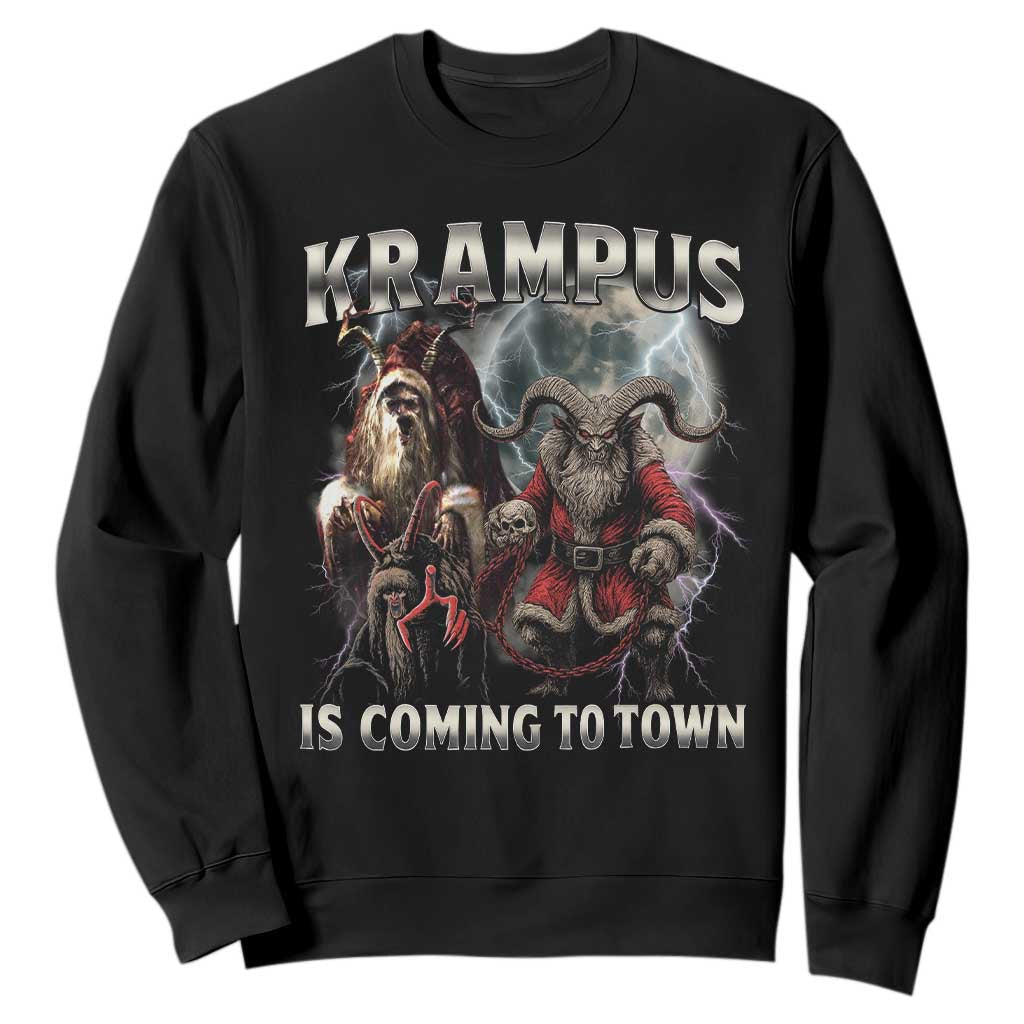 Krampus Is Coming To Town Sweatshirt Vintage Gothic Dark Xmas Gift Horror Holiday TS10 Black Print Your Wear