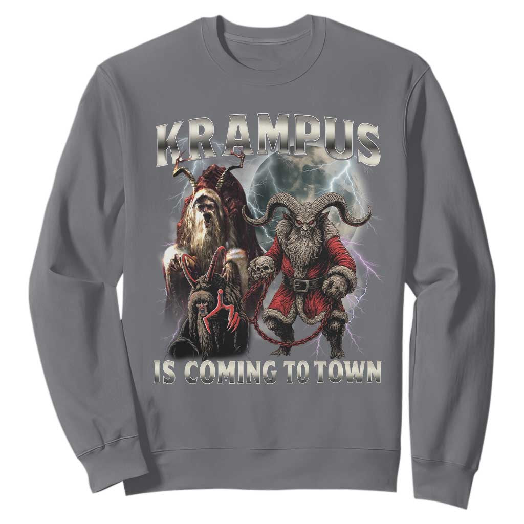 Krampus Is Coming To Town Sweatshirt Vintage Gothic Dark Xmas Gift Horror Holiday TS10 Charcoal Print Your Wear