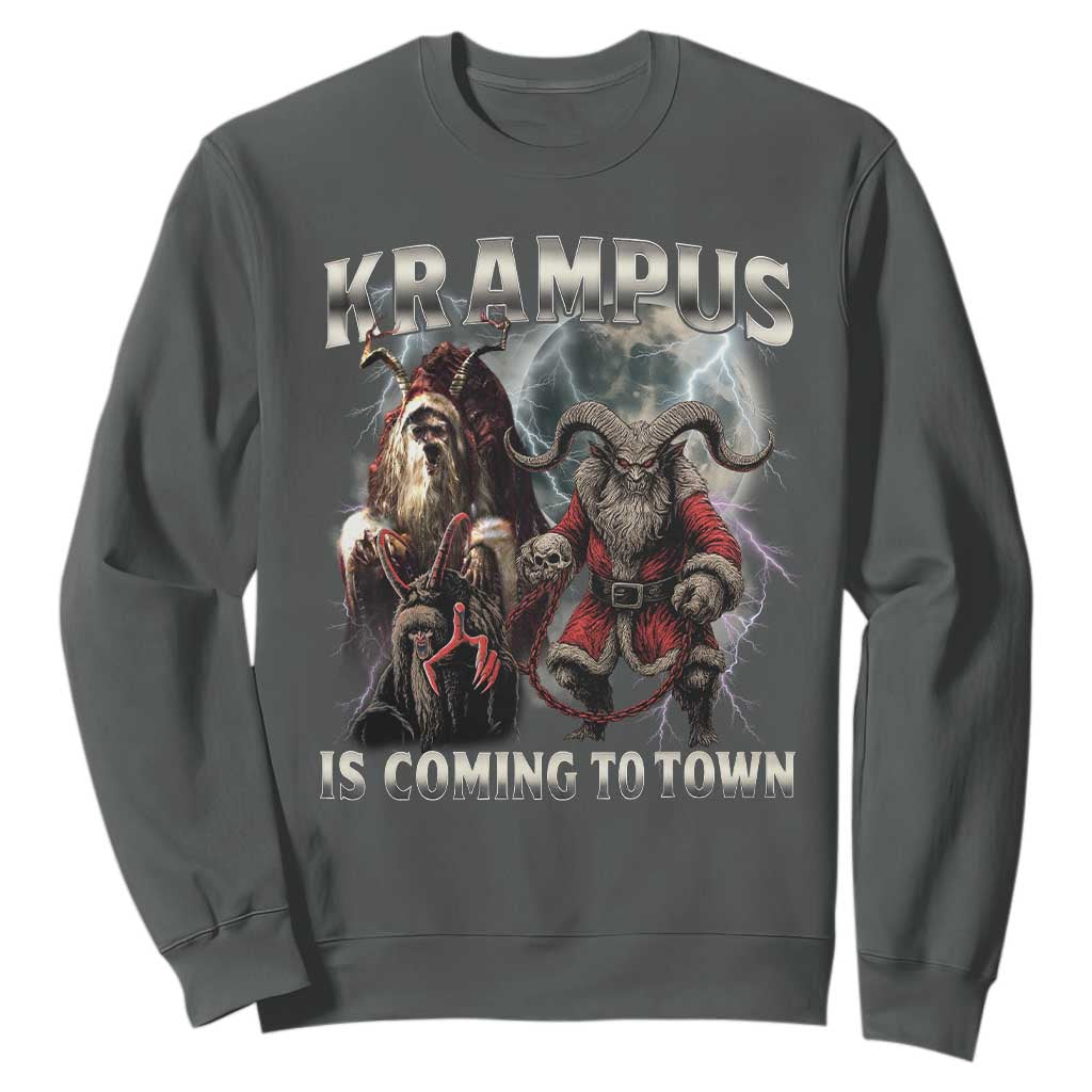 Krampus Is Coming To Town Sweatshirt Vintage Gothic Dark Xmas Gift Horror Holiday TS10 Dark Heather Print Your Wear