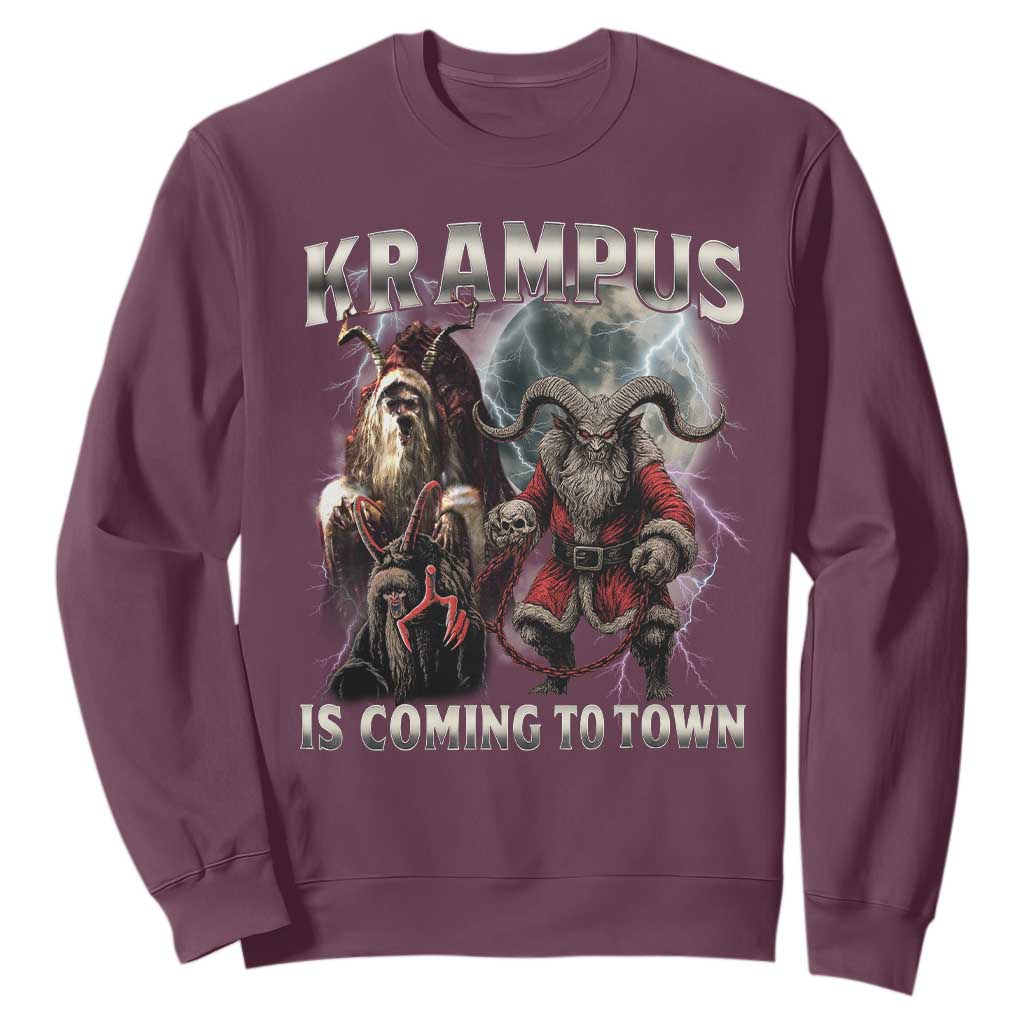Krampus Is Coming To Town Sweatshirt Vintage Gothic Dark Xmas Gift Horror Holiday TS10 Maroon Print Your Wear