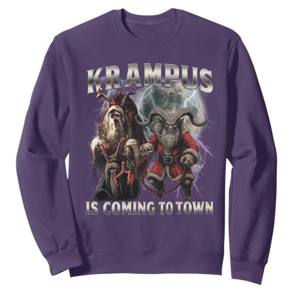 Krampus Is Coming To Town Sweatshirt Vintage Gothic Dark Xmas Gift Horror Holiday TS10 Purple Print Your Wear