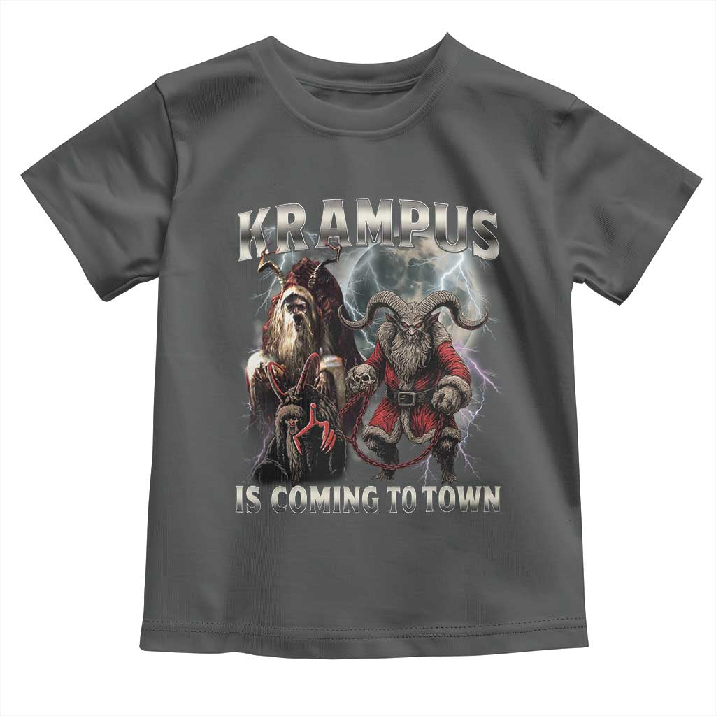 Krampus Is Coming To Town Toddler T Shirt Vintage Gothic Dark Xmas Gift Horror Holiday TS10 Dark Heather Print Your Wear
