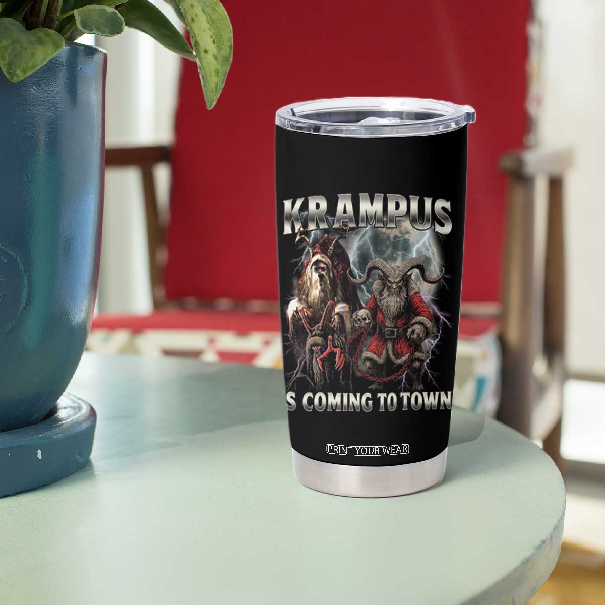 Krampus Is Coming To Town Tumbler Cup Vintage Gothic Dark Xmas Gift Horror Holiday TS10 Print Your Wear