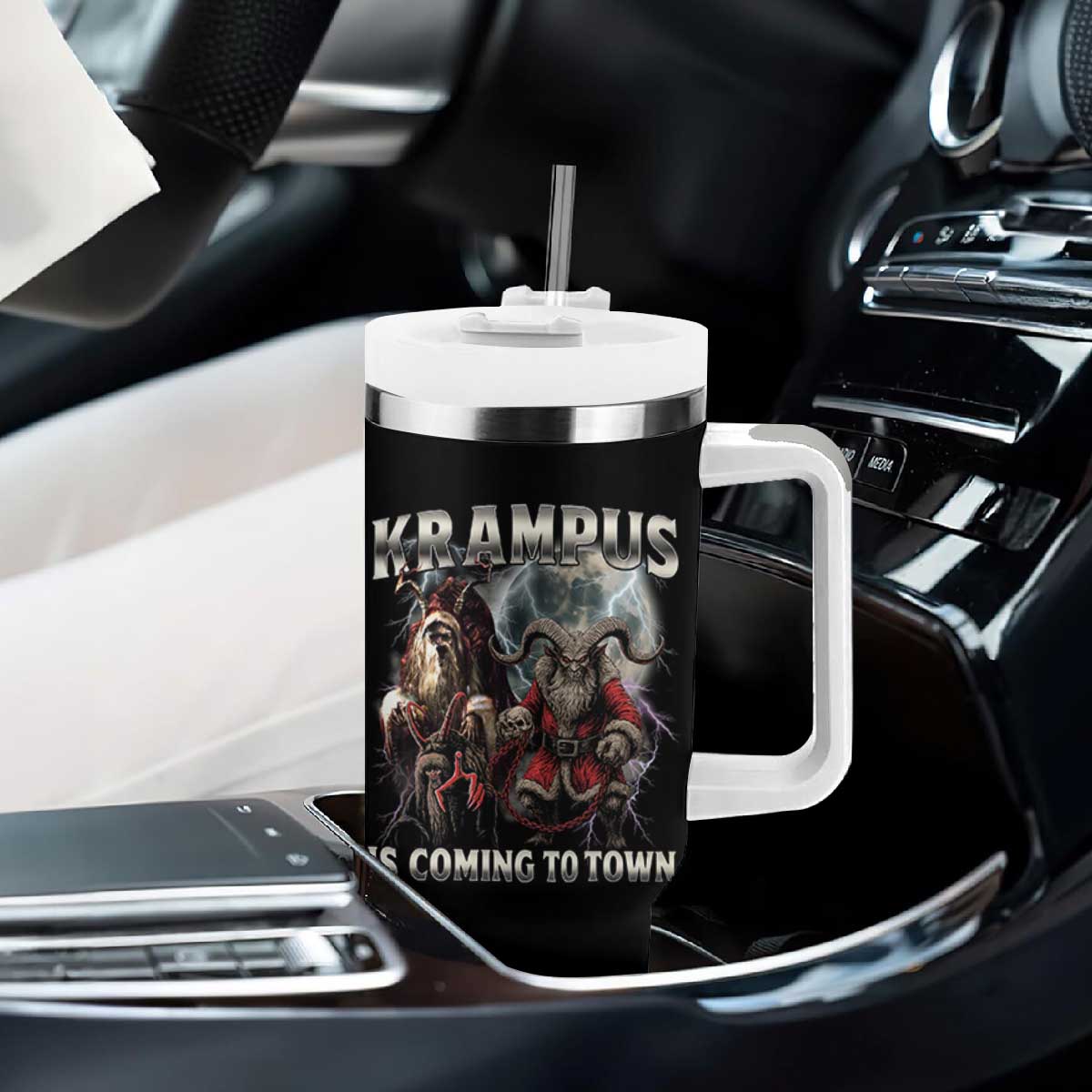 Krampus Is Coming To Town Tumbler With Handle Vintage Gothic Dark Xmas Gift Horror Holiday TS10 Print Your Wear