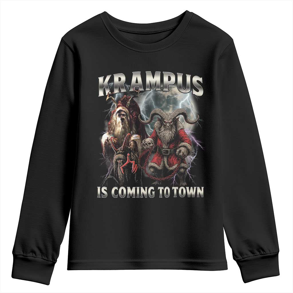 Krampus Is Coming To Town Youth Sweatshirt Vintage Gothic Dark Xmas Gift Horror Holiday TS10 Black Print Your Wear