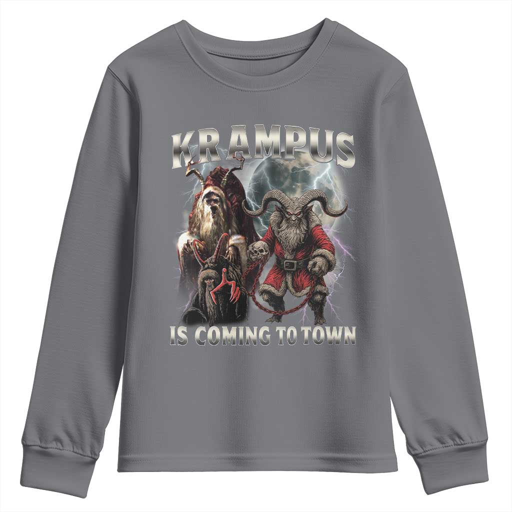 Krampus Is Coming To Town Youth Sweatshirt Vintage Gothic Dark Xmas Gift Horror Holiday TS10 Charcoal Print Your Wear
