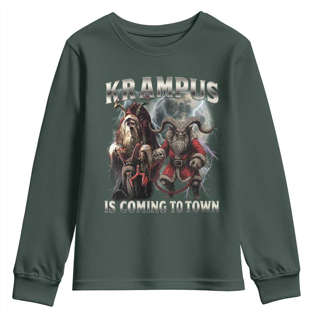 Krampus Is Coming To Town Youth Sweatshirt Vintage Gothic Dark Xmas Gift Horror Holiday TS10 Dark Forest Green Print Your Wear