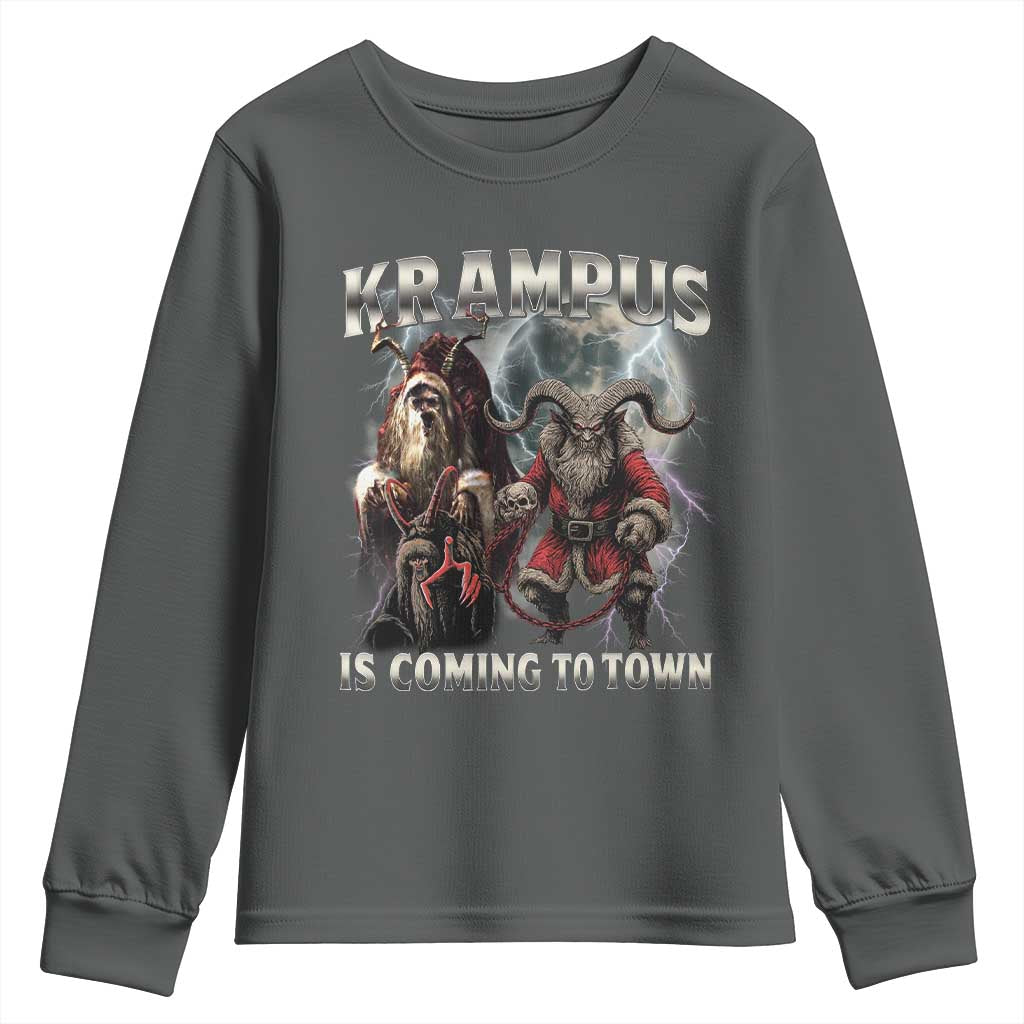 Krampus Is Coming To Town Youth Sweatshirt Vintage Gothic Dark Xmas Gift Horror Holiday TS10 Dark Heather Print Your Wear