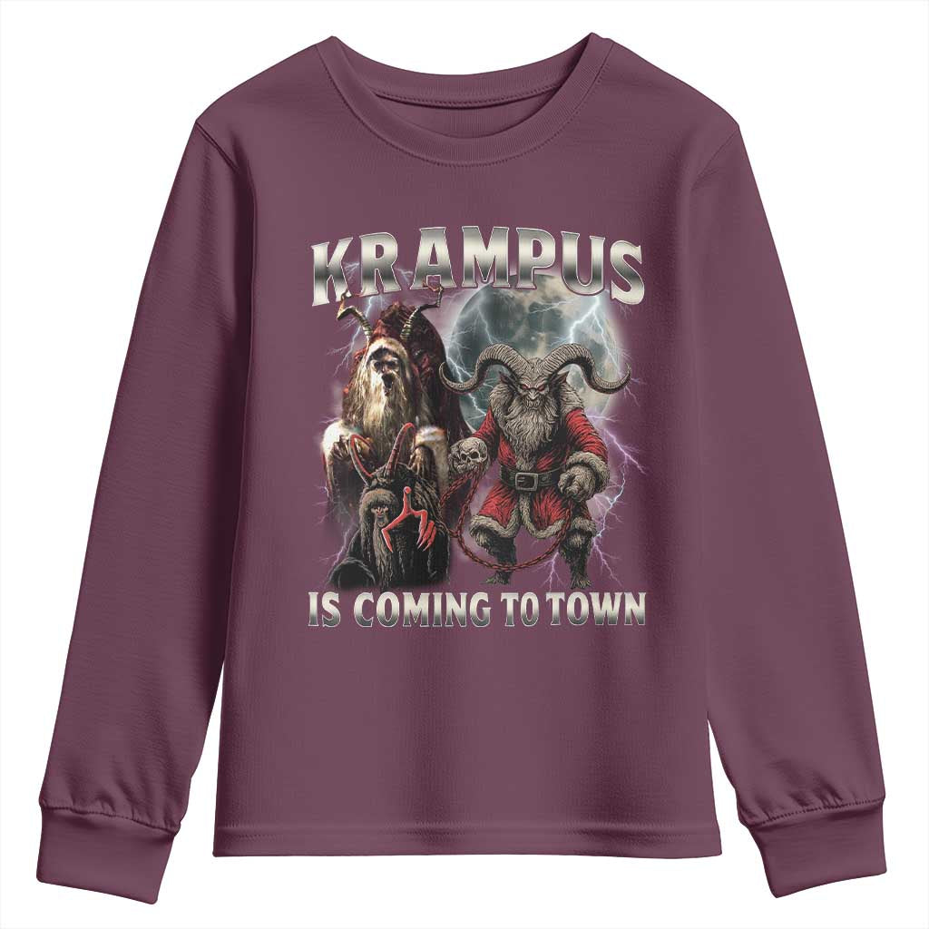 Krampus Is Coming To Town Youth Sweatshirt Vintage Gothic Dark Xmas Gift Horror Holiday TS10 Maroon Print Your Wear