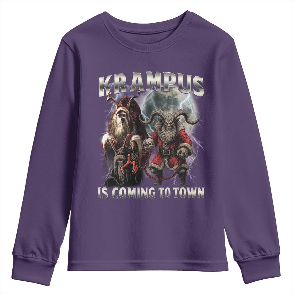 Krampus Is Coming To Town Youth Sweatshirt Vintage Gothic Dark Xmas Gift Horror Holiday TS10 Purple Print Your Wear
