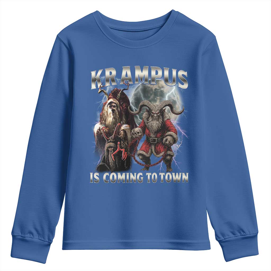 Krampus Is Coming To Town Youth Sweatshirt Vintage Gothic Dark Xmas Gift Horror Holiday TS10 Royal Blue Print Your Wear