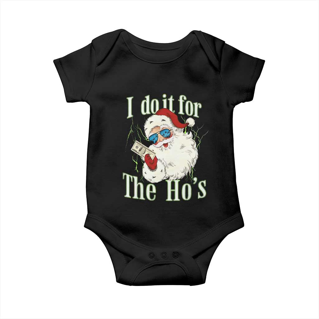 I Do It For The Hos Baby Onesie Rude Offensive Christmas Santa Face Retro Bootleg TS10 Black Print Your Wear