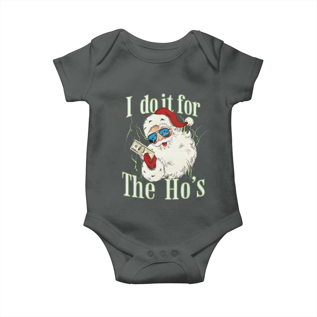 I Do It For The Hos Baby Onesie Rude Offensive Christmas Santa Face Retro Bootleg TS10 Dark Heather Print Your Wear