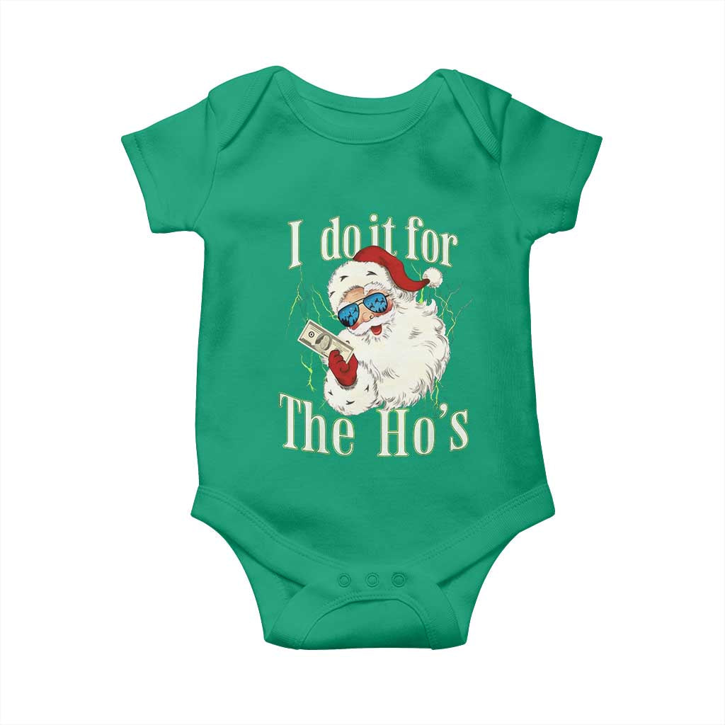 I Do It For The Hos Baby Onesie Rude Offensive Christmas Santa Face Retro Bootleg TS10 Irish Green Print Your Wear