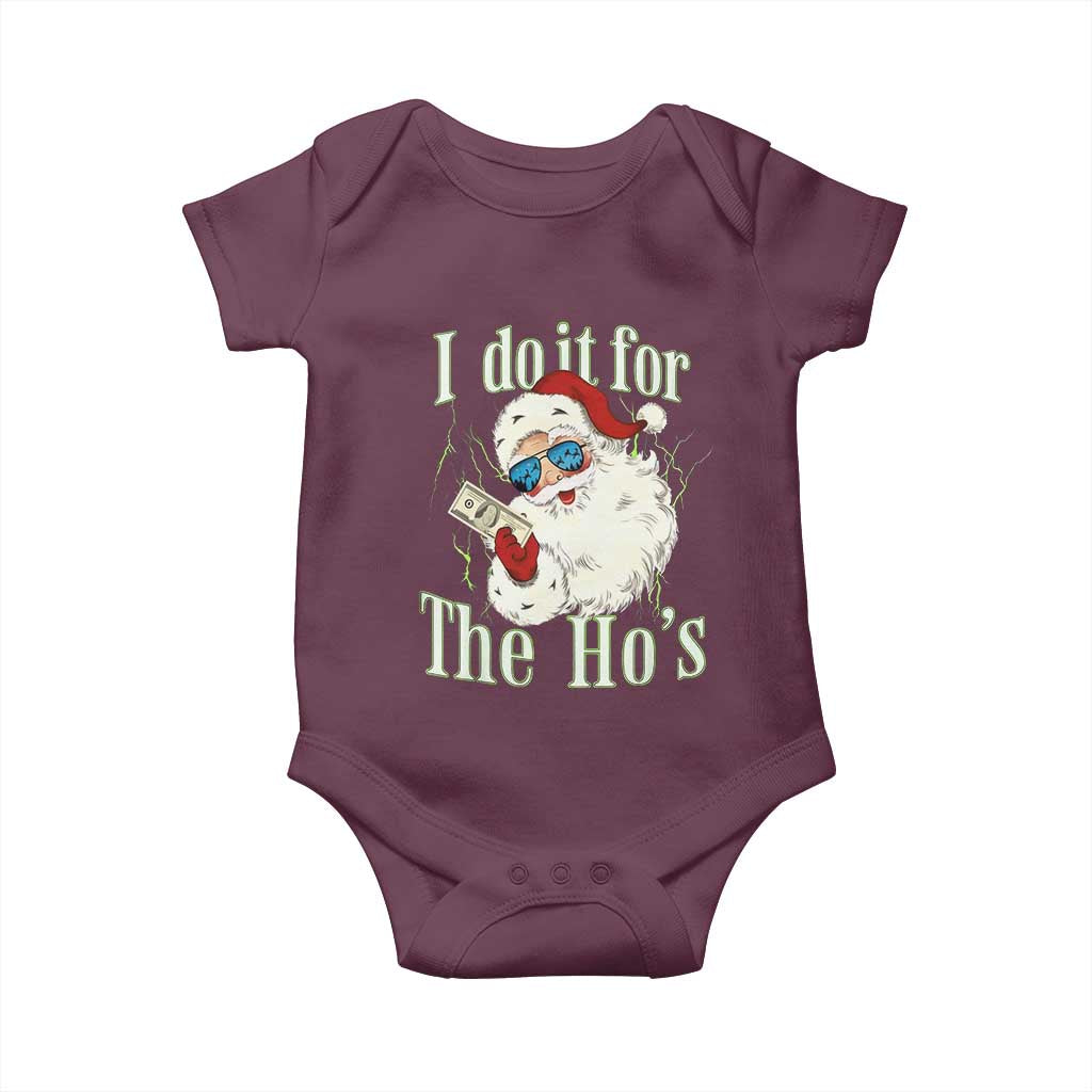 I Do It For The Hos Baby Onesie Rude Offensive Christmas Santa Face Retro Bootleg TS10 Maroon Print Your Wear