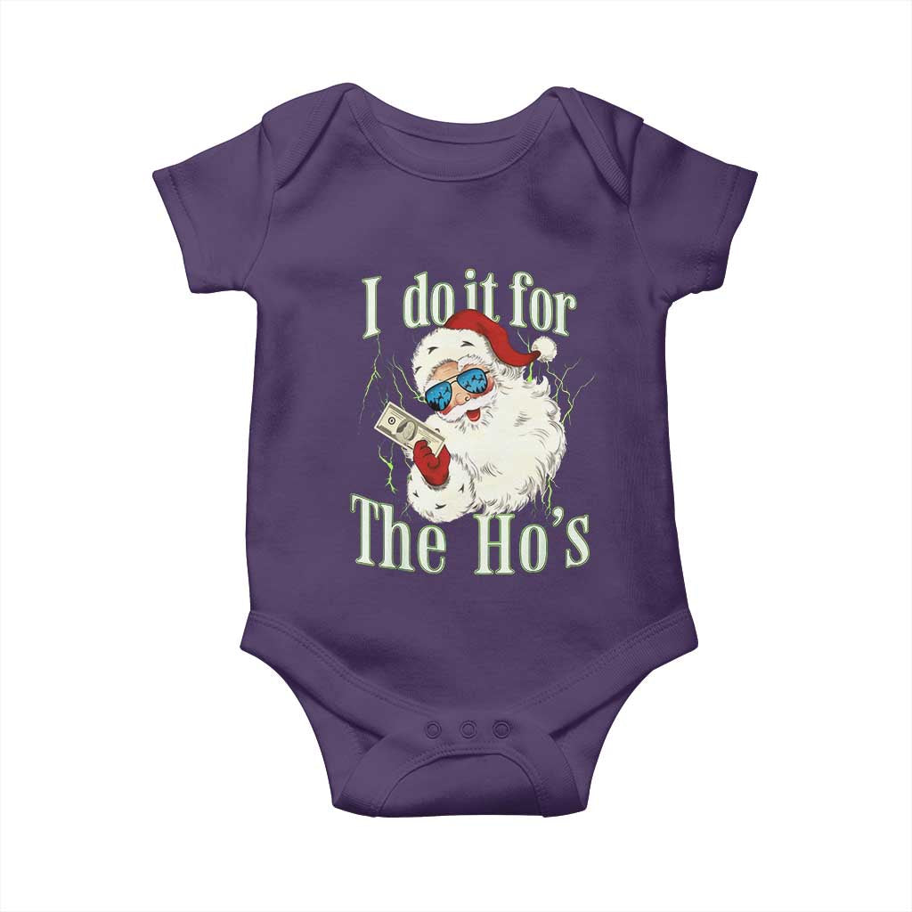 I Do It For The Hos Baby Onesie Rude Offensive Christmas Santa Face Retro Bootleg TS10 Purple Print Your Wear