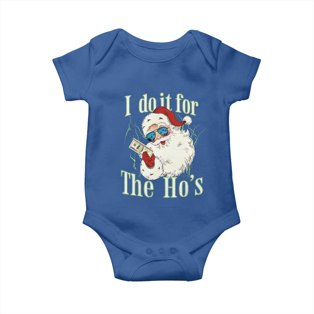 I Do It For The Hos Baby Onesie Rude Offensive Christmas Santa Face Retro Bootleg TS10 Royal Blue Print Your Wear