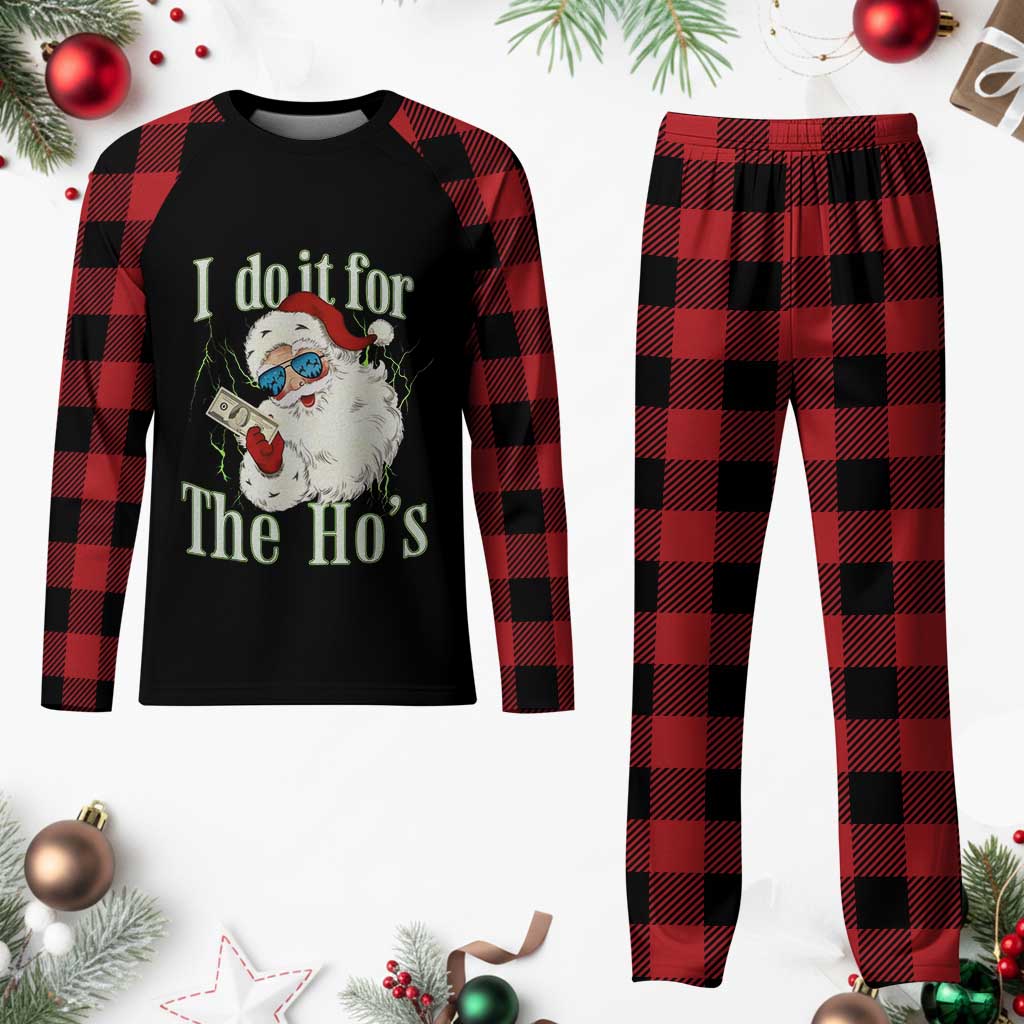 I Do It For The Hos Plaid Pajama Set Rude Offensive Christmas Santa Face Retro Bootleg TS10 Buffalo Plaid Print Your Wear