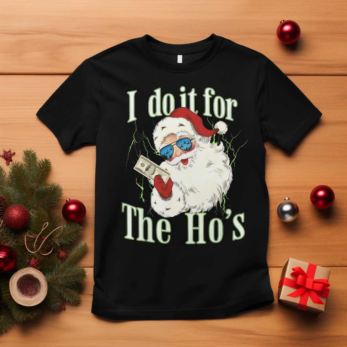 I Do It For The Hos T Shirt Rude Offensive Christmas Santa Face Retro Bootleg TS10 Black Print Your Wear