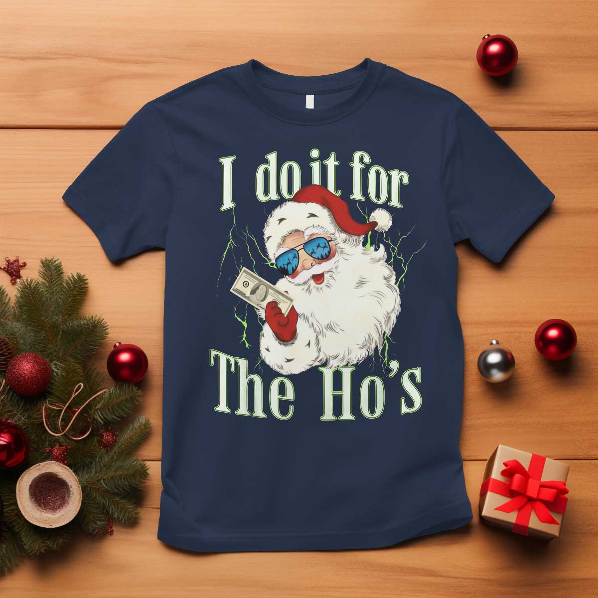 I Do It For The Hos T Shirt Rude Offensive Christmas Santa Face Retro Bootleg TS10 Navy Print Your Wear