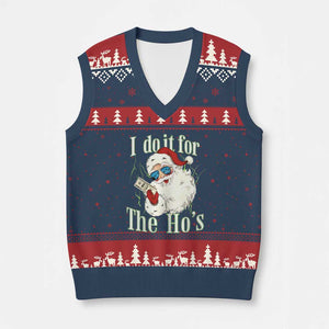 I Do It For The Hos V-Neck Knit Sweater Vest Rude Offensive Christmas Santa Face Retro Bootleg TS10 Navy Red Print Your Wear