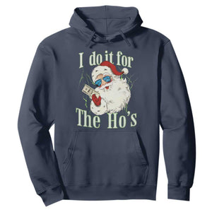 I Do It For The Hos Hoodie Rude Offensive Christmas Santa Face Retro Bootleg TS10 Navy Print Your Wear