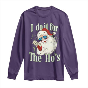 I Do It For The Hos Long Sleeve Shirt Rude Offensive Christmas Santa Face Retro Bootleg TS10 Purple Print Your Wear