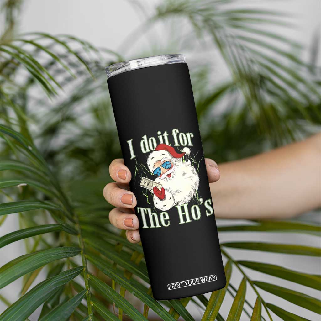 I Do It For The Hos Skinny Tumbler Rude Offensive Christmas Santa Face Retro Bootleg TS10 Print Your Wear