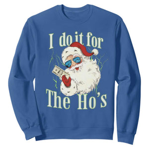 I Do It For The Hos Sweatshirt Rude Offensive Christmas Santa Face Retro Bootleg TS10 Royal Blue Print Your Wear