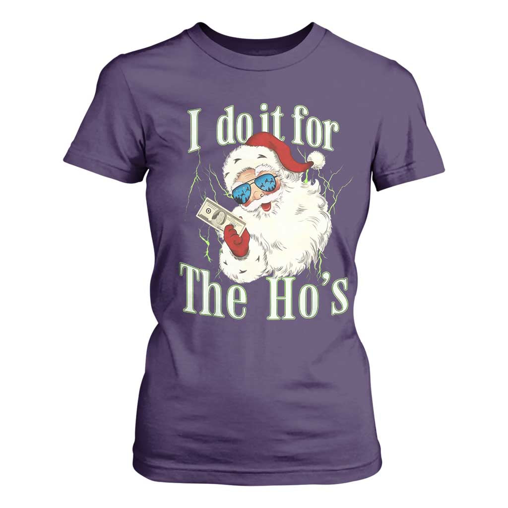 I Do It For The Hos T Shirt For Women Rude Offensive Christmas Santa Face Retro Bootleg TS10 Purple Print Your Wear