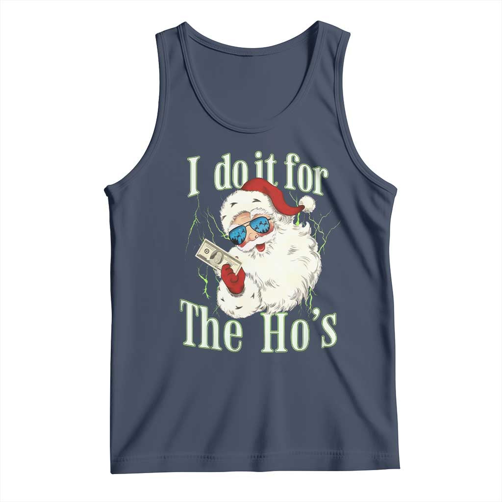 I Do It For The Hos Tank Top Rude Offensive Christmas Santa Face Retro Bootleg TS10 Navy Print Your Wear