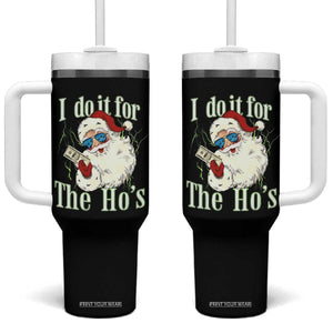 I Do It For The Hos Tumbler With Handle Rude Offensive Christmas Santa Face Retro Bootleg TS10 One Size: 40 oz Black Print Your Wear