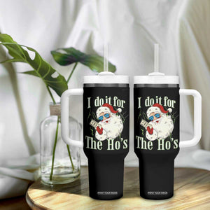 I Do It For The Hos Tumbler With Handle Rude Offensive Christmas Santa Face Retro Bootleg TS10 Print Your Wear