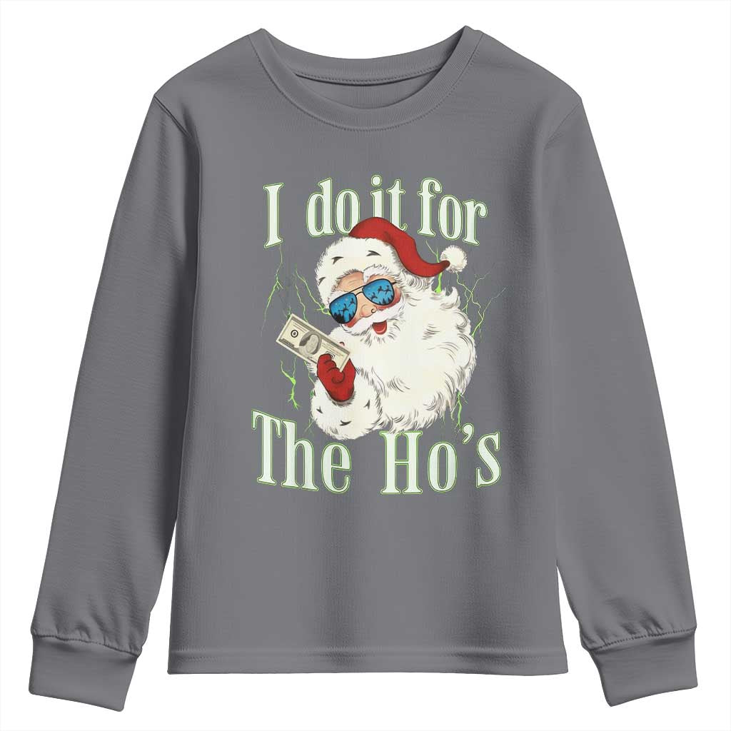 I Do It For The Hos Youth Sweatshirt Rude Offensive Christmas Santa Face Retro Bootleg TS10 Charcoal Print Your Wear