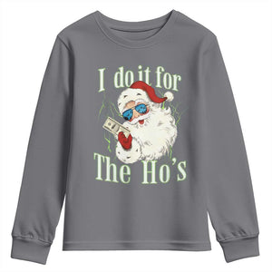 I Do It For The Hos Youth Sweatshirt Rude Offensive Christmas Santa Face Retro Bootleg TS10 Charcoal Print Your Wear