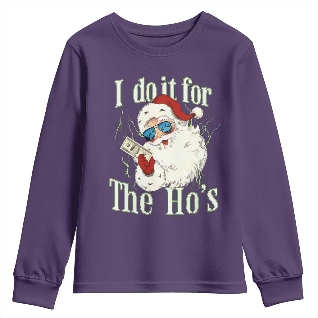 I Do It For The Hos Youth Sweatshirt Rude Offensive Christmas Santa Face Retro Bootleg TS10 Purple Print Your Wear