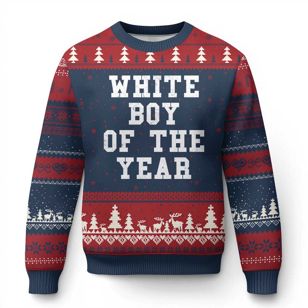 White Boy Of The Year Ugly Christmas Sweater Funny Gift For Him TS10 Navy Red Print Your Wear