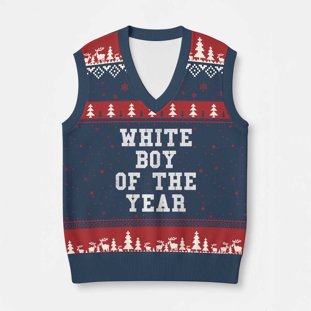 White Boy Of The Year V-Neck Knit Sweater Vest Funny Gift For Him TS10 Navy Red Print Your Wear