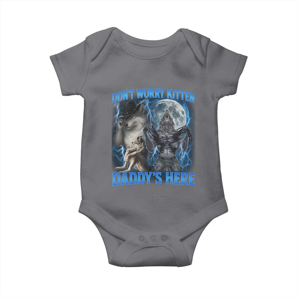 Funny Alpha Wolf Baby Onesie Don't Worry Kitten Daddy's Here 90s Vintage Bootleg TS10 Charcoal Print Your Wear
