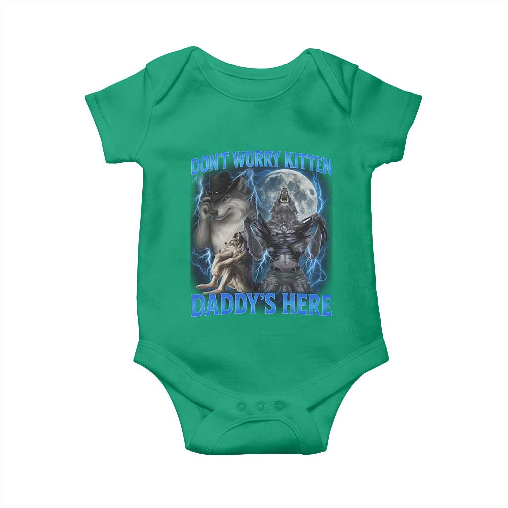 Funny Alpha Wolf Baby Onesie Don't Worry Kitten Daddy's Here 90s Vintage Bootleg TS10 Irish Green Print Your Wear
