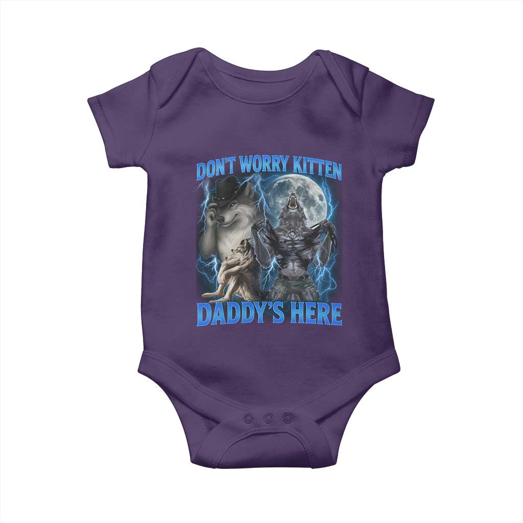 Funny Alpha Wolf Baby Onesie Don't Worry Kitten Daddy's Here 90s Vintage Bootleg TS10 Purple Print Your Wear