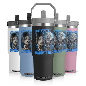 Funny Alpha Wolf Flip Straw Tumbler Don't Worry Kitten Daddy's Here 90s Vintage Bootleg TS10 Print Your Wear