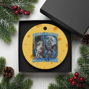 Funny Alpha Wolf Ceramic Ornament Don't Worry Kitten Daddy's Here 90s Vintage Bootleg TS10 1pc Yellow Cheese Print Your Wear