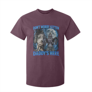 Funny Alpha Wolf T Shirt For Kid Don't Worry Kitten Daddy's Here 90s Vintage Bootleg TS10 Maroon Print Your Wear